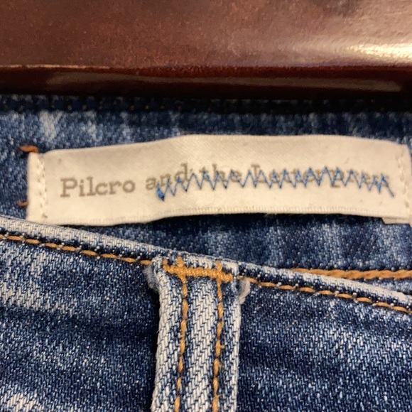 Pilcro Selvedge Slim Straight Blue Jeans Size 28 Distressed Light Stretch - Picture 11 of 14